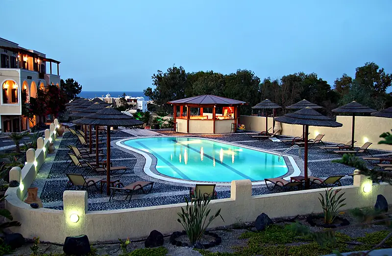 The pool and garden in the evening